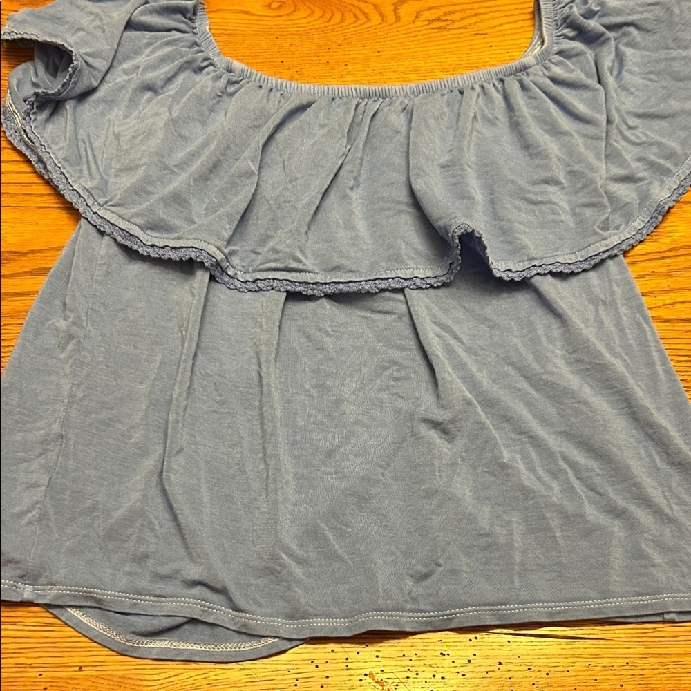 Women's Off-Shoulder Ruffle Top - Blue/9 - Picture 3 of 3